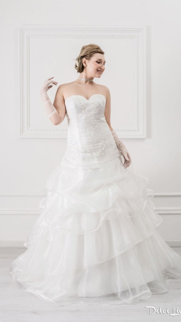 Abito con corpino taglio basso e gonna in organza - LX21